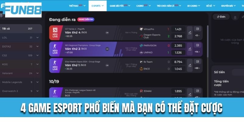 4 game Esport phổ biến mà bạn có thể đặt cược